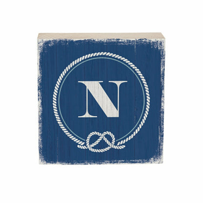 Coastal Monogram Nautical Sign Wood Block "N", 6"x6" | Plow & Hearth