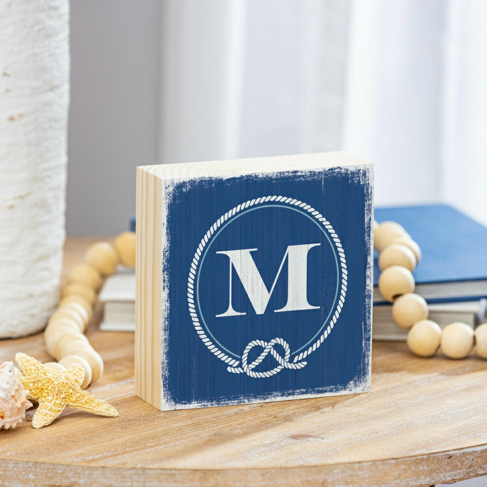 Coastal Monogram Nautical Sign Wood Block "M", 6"x6" | Plow & Hearth