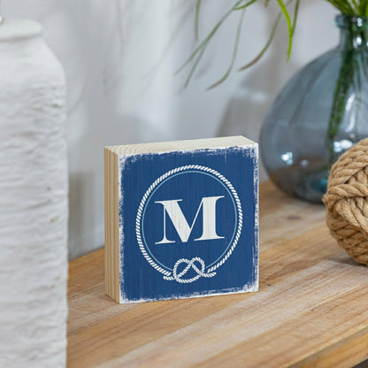 Coastal Monogram Nautical Sign Wood Block "M", 6"x6" | Plow & Hearth