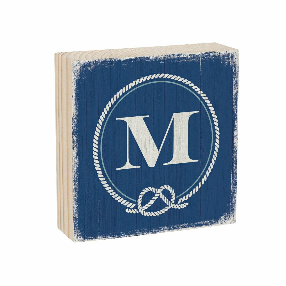 Coastal Monogram Nautical Sign Wood Block "M", 6"x6" | Plow & Hearth