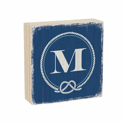Coastal Monogram Nautical Sign Wood Block "M", 6"x6" | Plow & Hearth