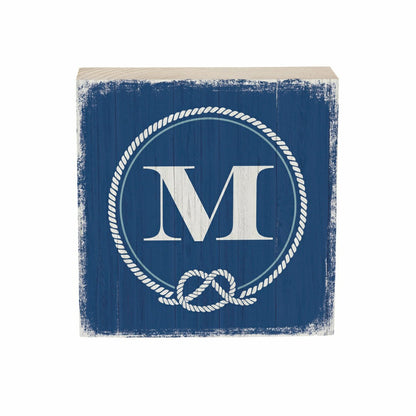 Coastal Monogram Nautical Sign Wood Block "M", 6"x6" | Plow & Hearth
