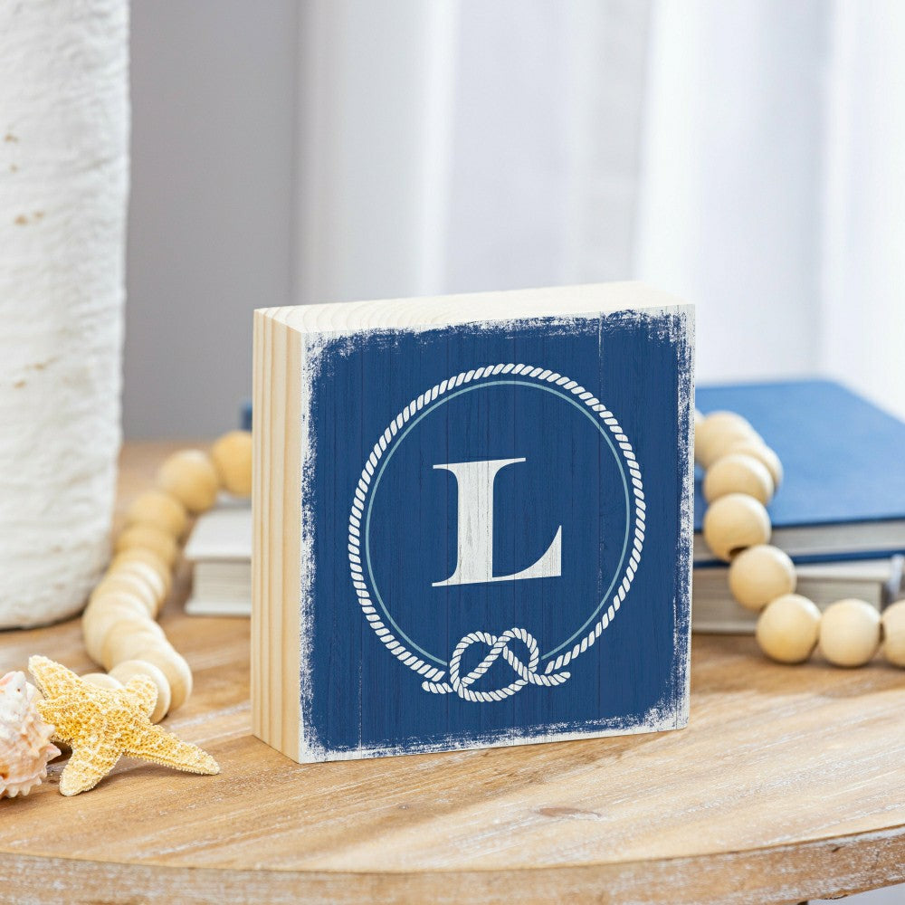 Coastal Monogram Nautical Sign Wood Block "L", 6"x6" | Plow & Hearth