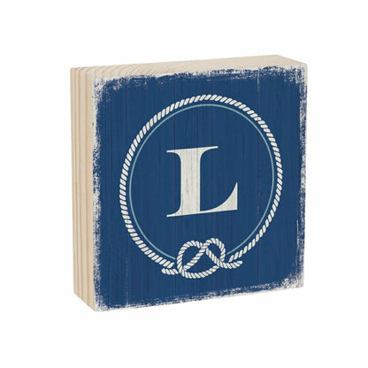 Coastal Monogram Nautical Sign Wood Block "L", 6"x6" | Plow & Hearth