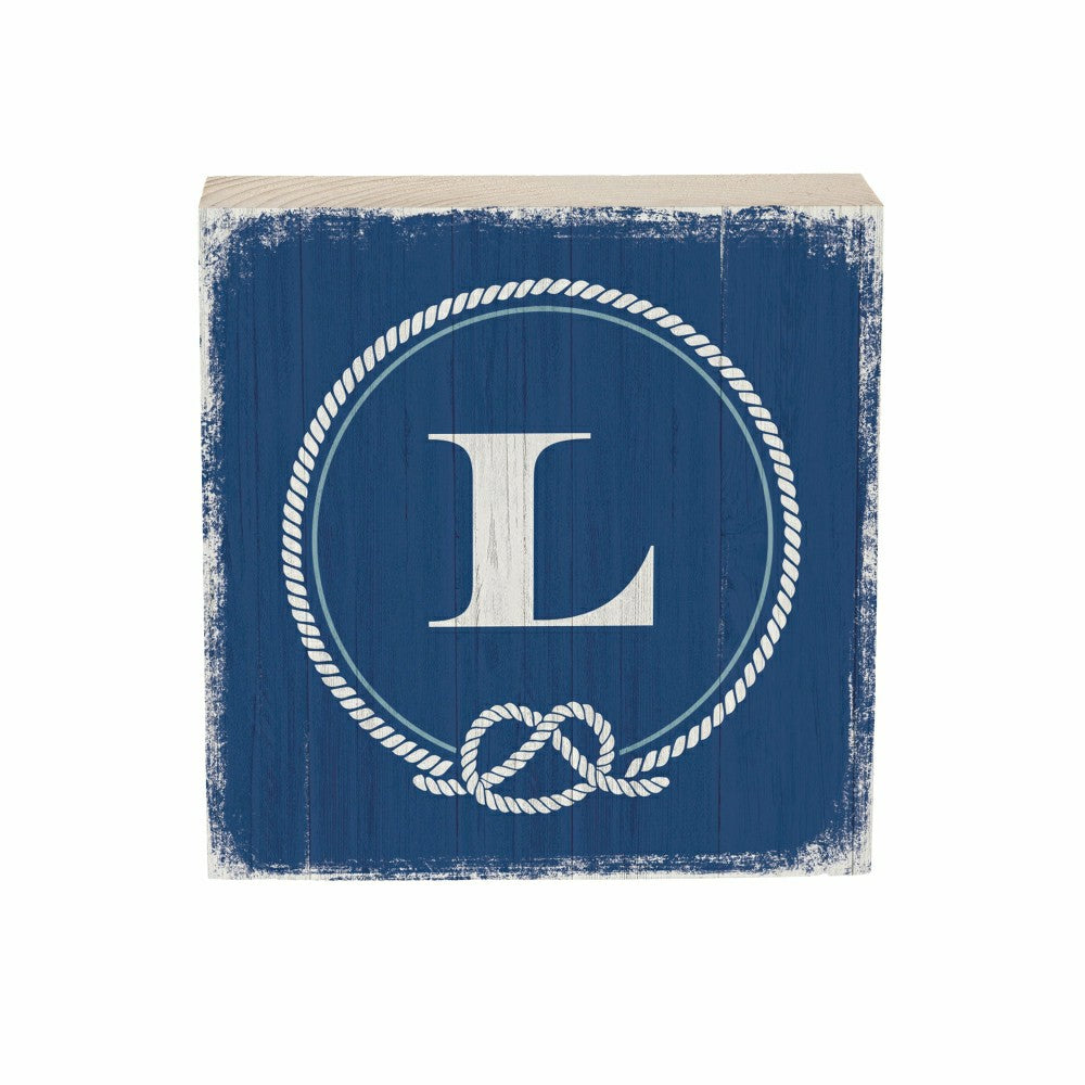Coastal Monogram Nautical Sign Wood Block "L", 6"x6" | Plow & Hearth