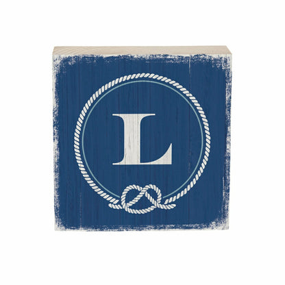 Coastal Monogram Nautical Sign Wood Block "L", 6"x6" | Plow & Hearth