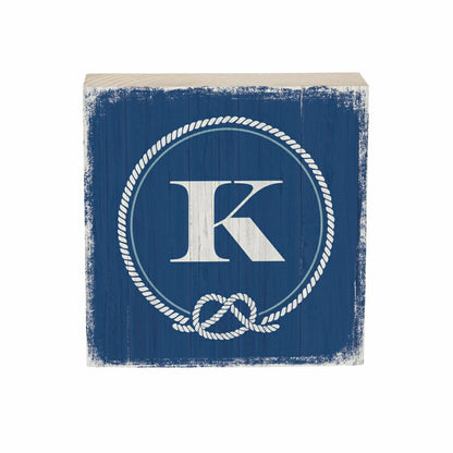 Coastal Monogram Nautical Sign Wood Block "K", 6"x6" | Plow & Hearth