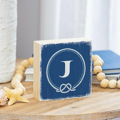 Coastal Monogram Nautical Sign Wood Block "J", 6"x6" | Plow & Hearth