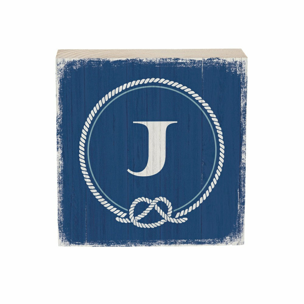 Coastal Monogram Nautical Sign Wood Block "J", 6"x6" | Plow & Hearth