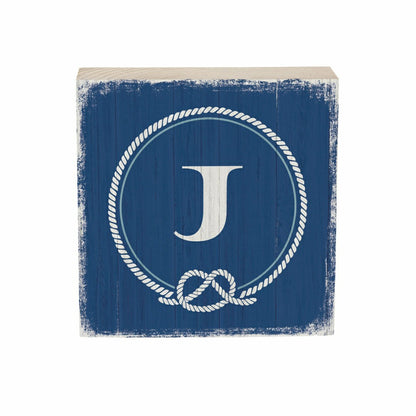 Coastal Monogram Nautical Sign Wood Block "J", 6"x6" | Plow & Hearth