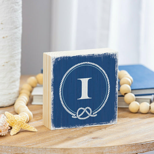 Coastal Monogram Nautical Sign Wood Block "I", 6"x6" | Plow & Hearth