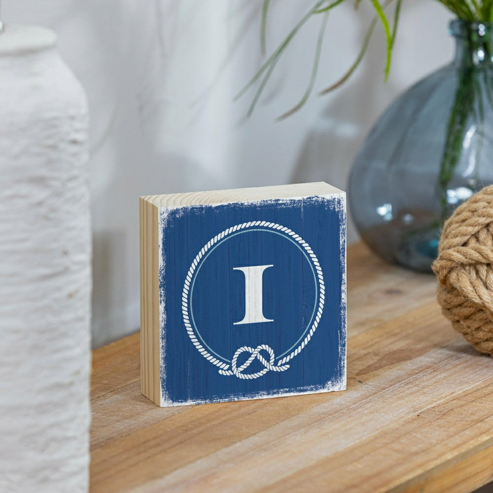 Coastal Monogram Nautical Sign Wood Block "I", 6"x6" | Plow & Hearth