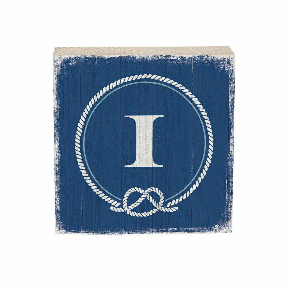 Coastal Monogram Nautical Sign Wood Block "I", 6"x6" | Plow & Hearth