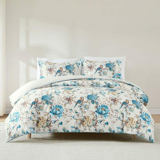 Bird And Hydrangea Reversible Cotton Duvet Cover Set | Plow & Hearth