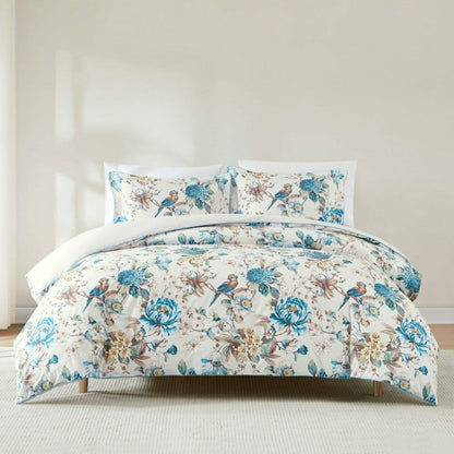 Bird And Hydrangea Reversible Cotton Duvet Cover Set | Plow & Hearth