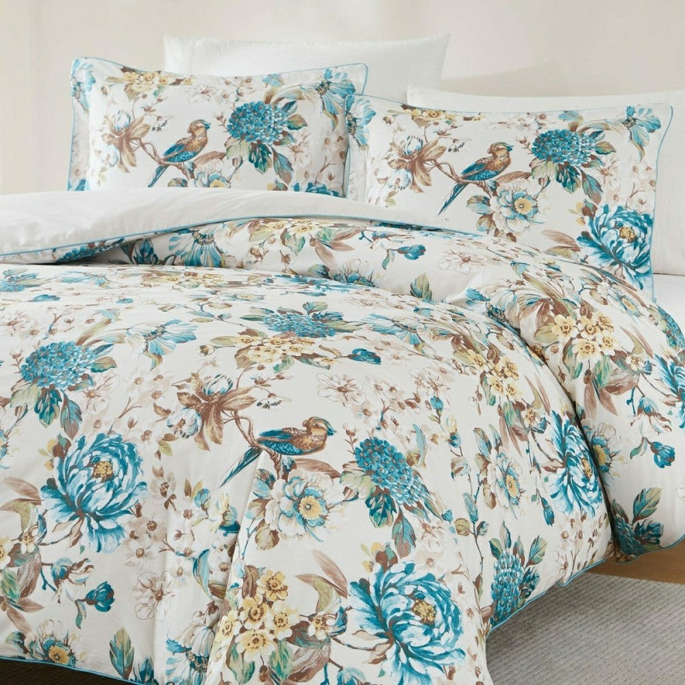 Bird And Hydrangea Reversible Cotton Duvet Cover Set | Plow & Hearth
