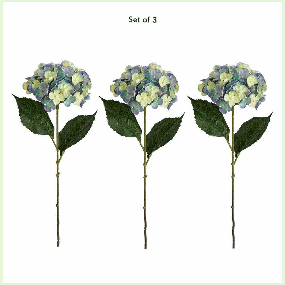 20" Artificial Hydrangea Flower Stem, Set of 3 | Plow & Hearth