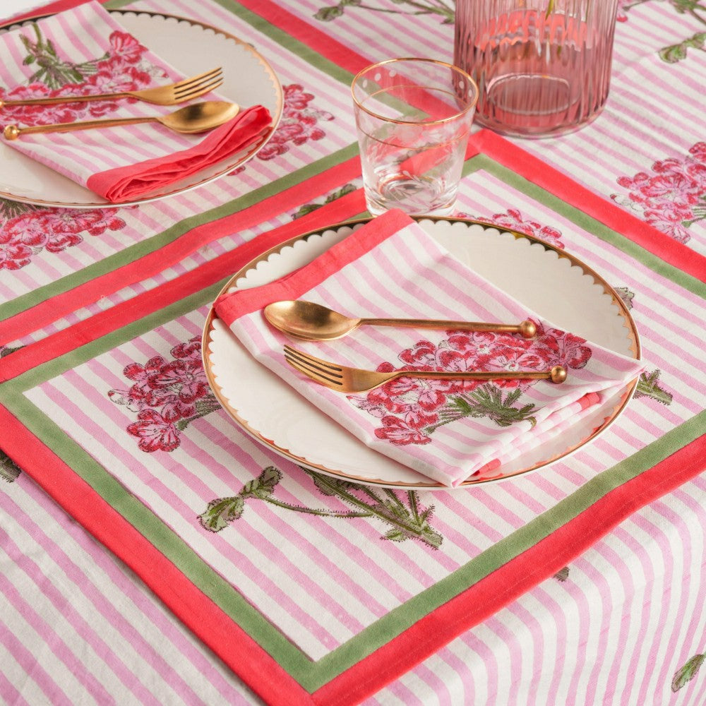 Pink Hydrangea Blockprint Tablecloth | Plow & Hearth