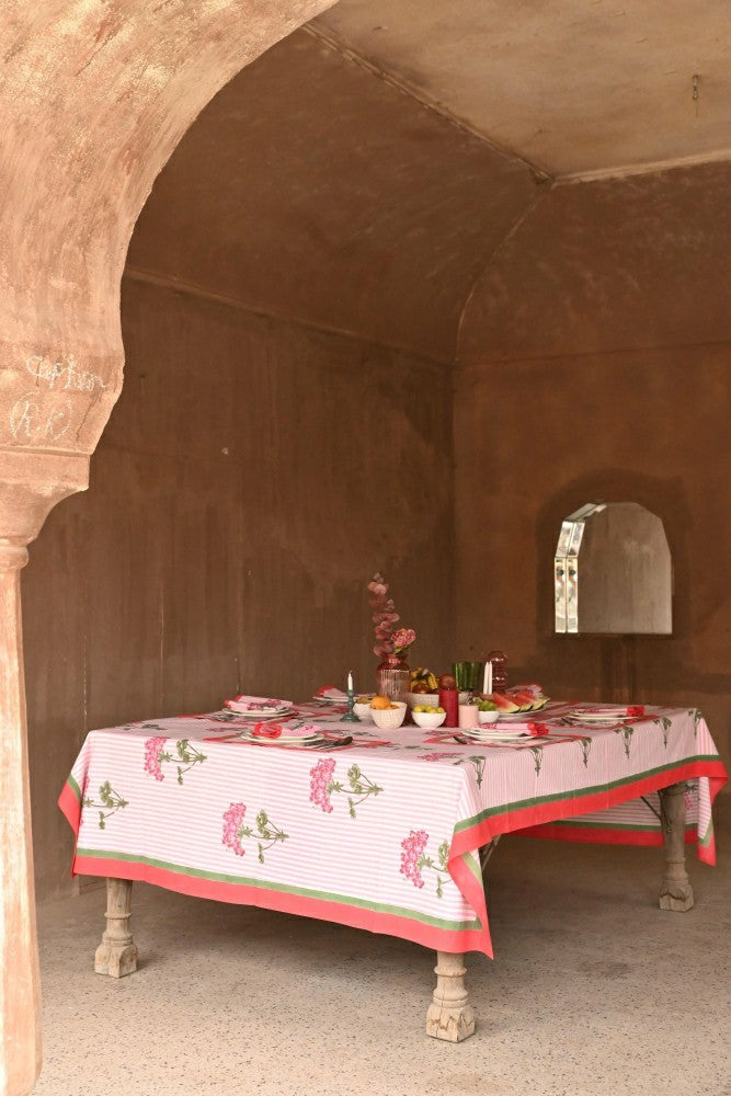 Pink Hydrangea Blockprint Tablecloth | Plow & Hearth