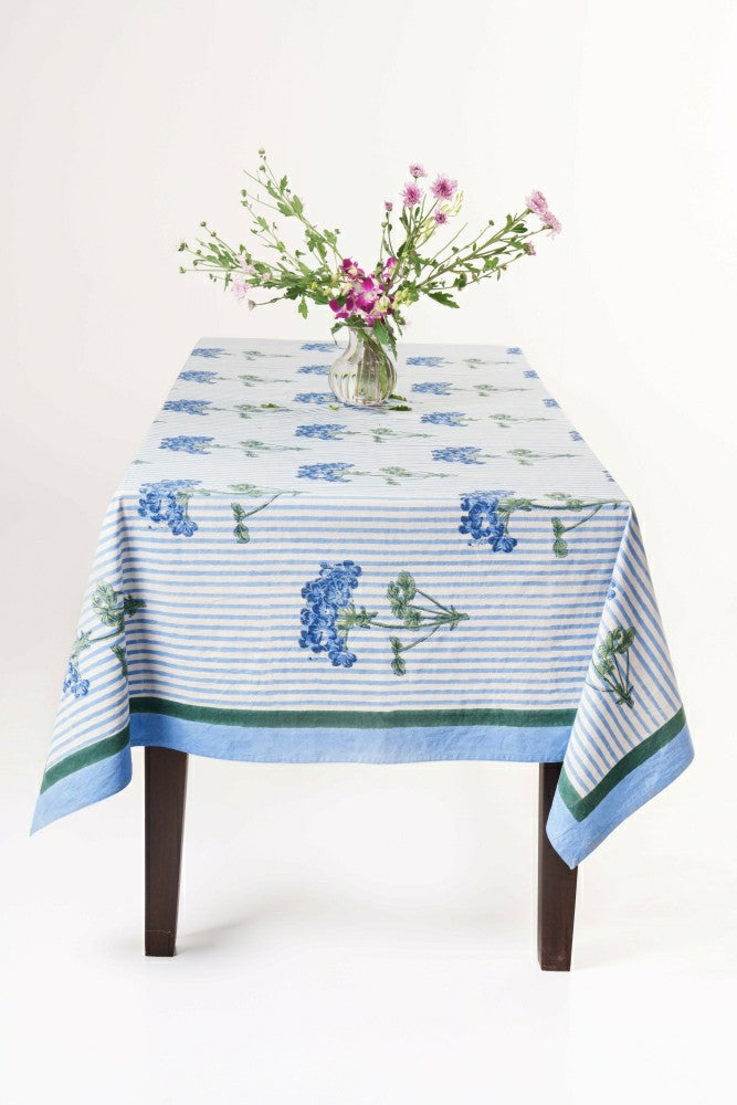 Blue Hydrangea Blockprint Tablecloth | Plow & Hearth