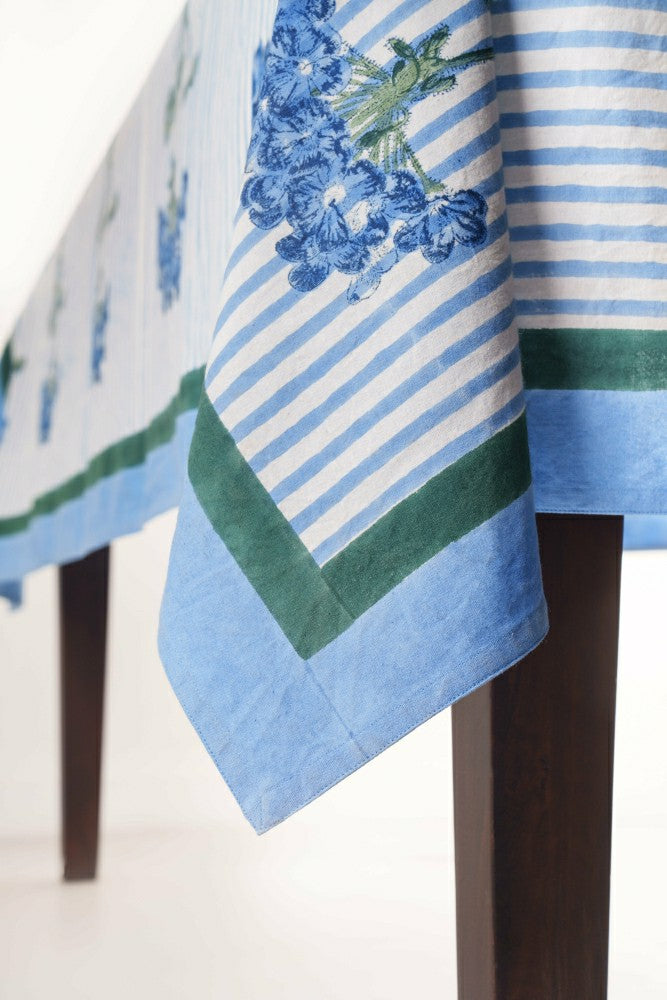 Blue Hydrangea Blockprint Tablecloth | Plow & Hearth