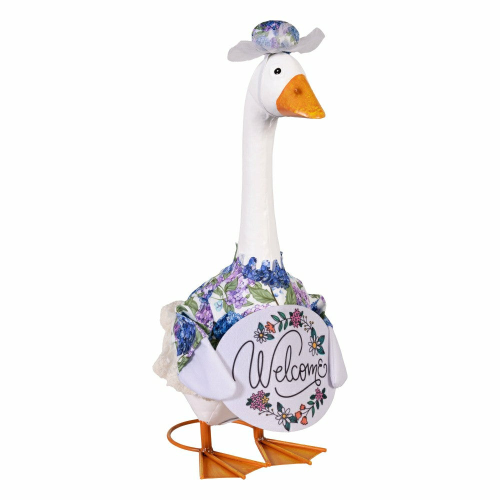 Giddy The Goose, Metal Porch Statue With Hydrangeas Outfit, 21"H | Plow & Hearth