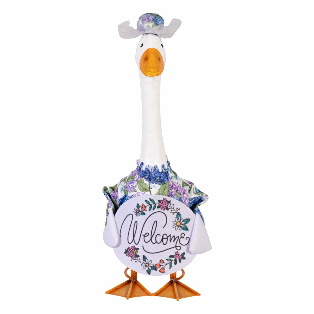 Giddy The Goose, Metal Porch Statue With Hydrangeas Outfit, 21"H | Plow & Hearth