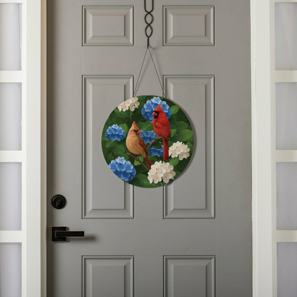 Cardinal Couple Among Hydrangea 16"D Door Décor | Plow & Hearth