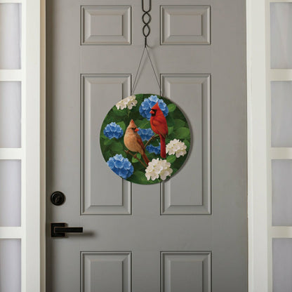 Cardinal Couple Among Hydrangea 16"D Door Décor | Plow & Hearth