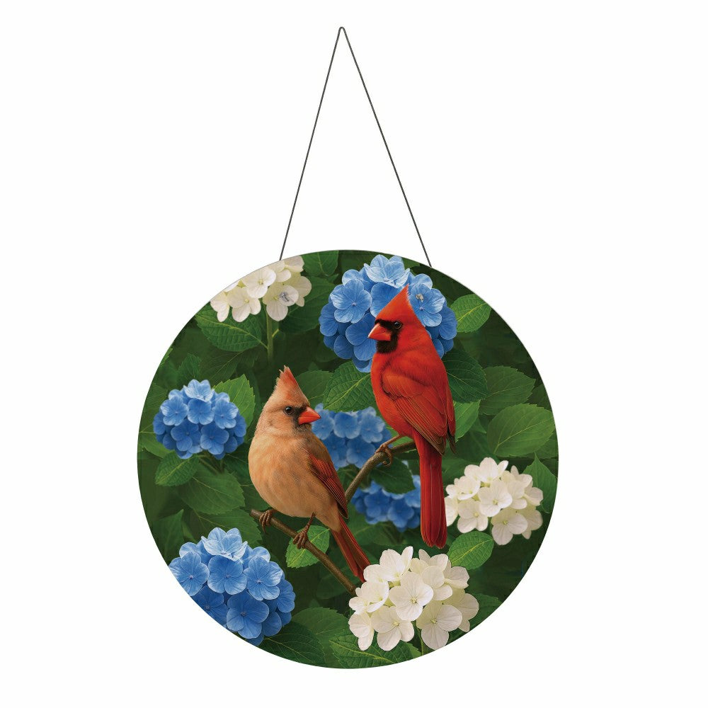 Cardinal Couple Among Hydrangea 16"D Door Décor | Plow & Hearth