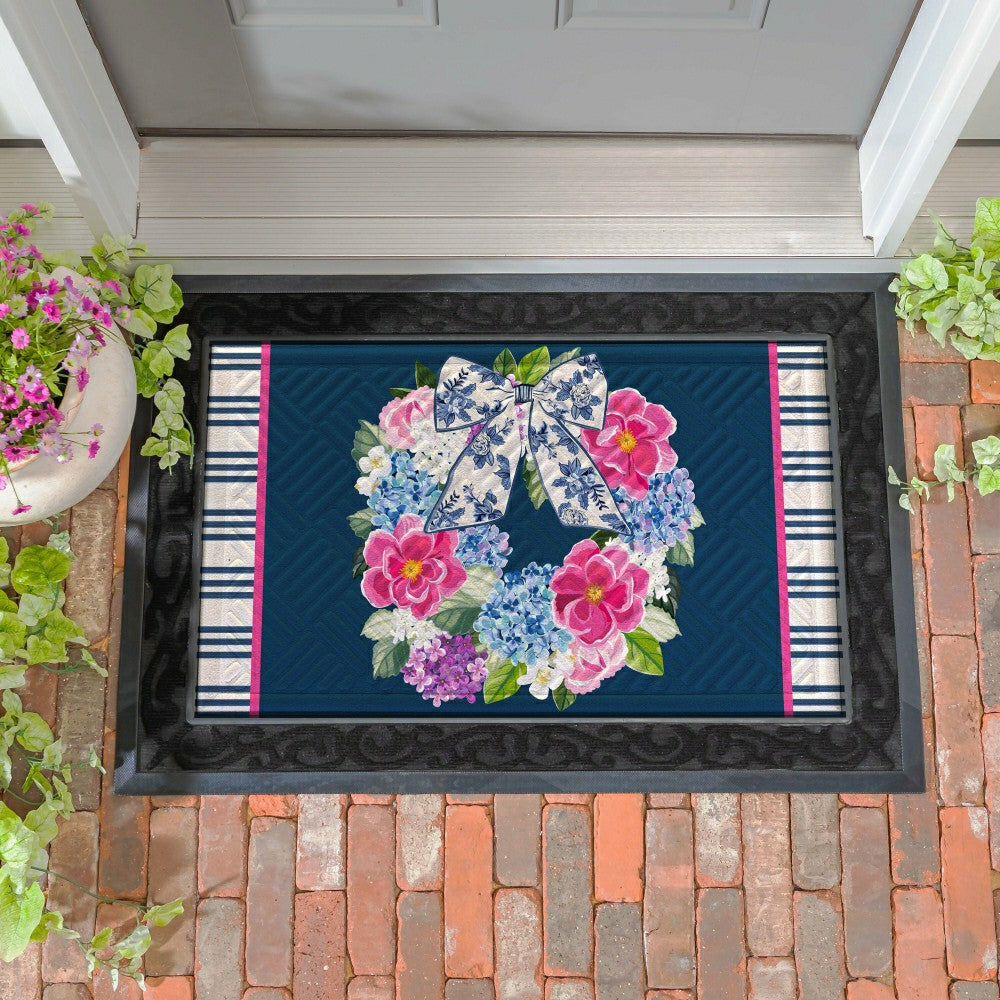 Chinoiserie Bow Floral Wreath Embossed Mat | Plow & Hearth