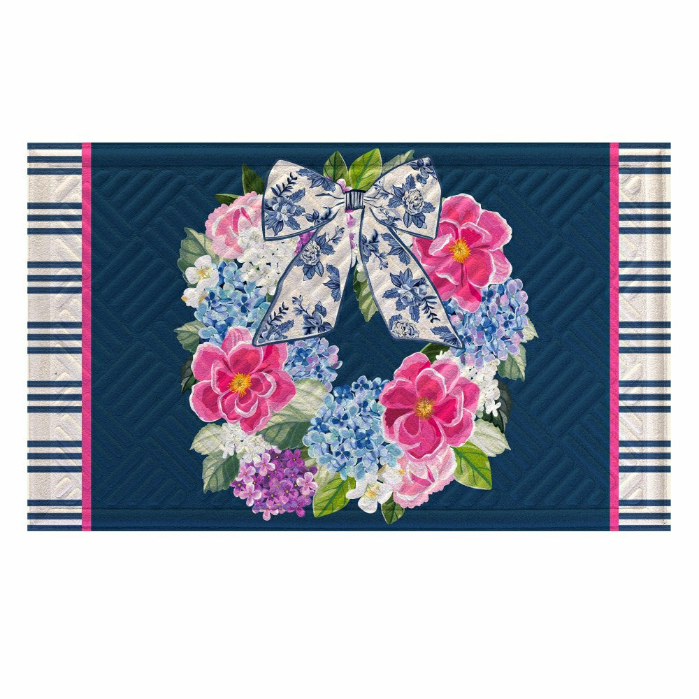Chinoiserie Bow Floral Wreath Embossed Mat | Plow & Hearth