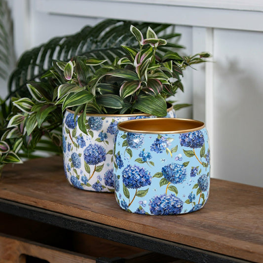 VivaStyle Planter, Metal Printed Planters, Hydrangea, Set of 2 | Plow & Hearth