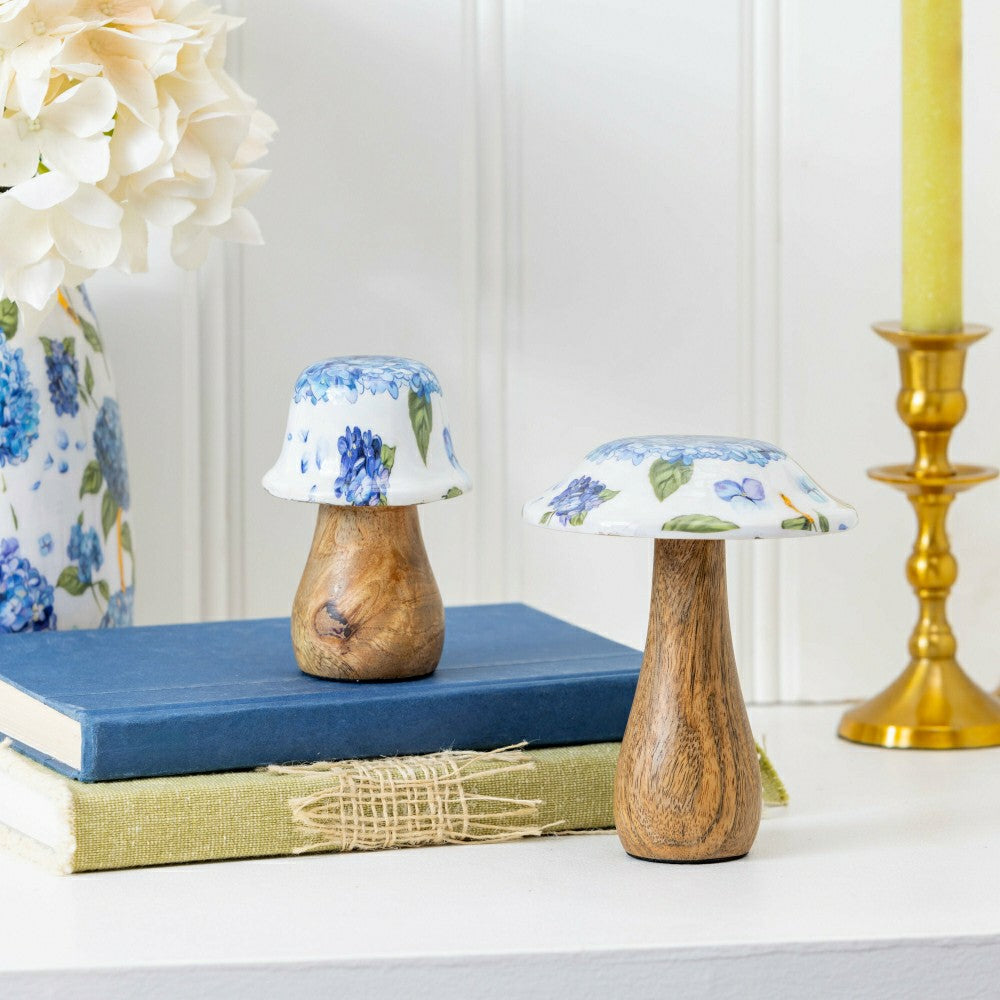 VivaStyle Table Decor, Wood Decor, Hydrangea Mushroom, Set of 2 | Plow & Hearth