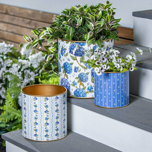 VivaStyle Planter, Metal Printed Planters, Hydrangea, Set of 3 | Plow & Hearth
