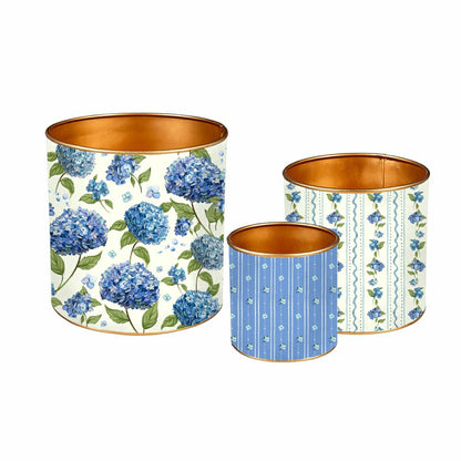 VivaStyle Planter, Metal Printed Planters, Hydrangea, Set of 3 | Plow & Hearth