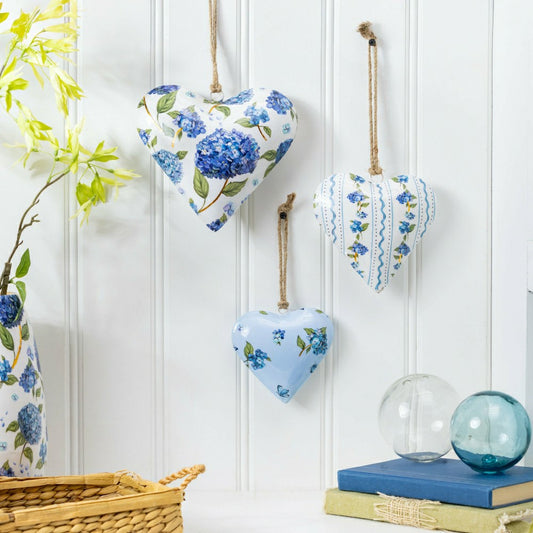 VivaStyle Ornament, Metal Ornament, Hydrangea Heart, Set of 3 | Plow & Hearth