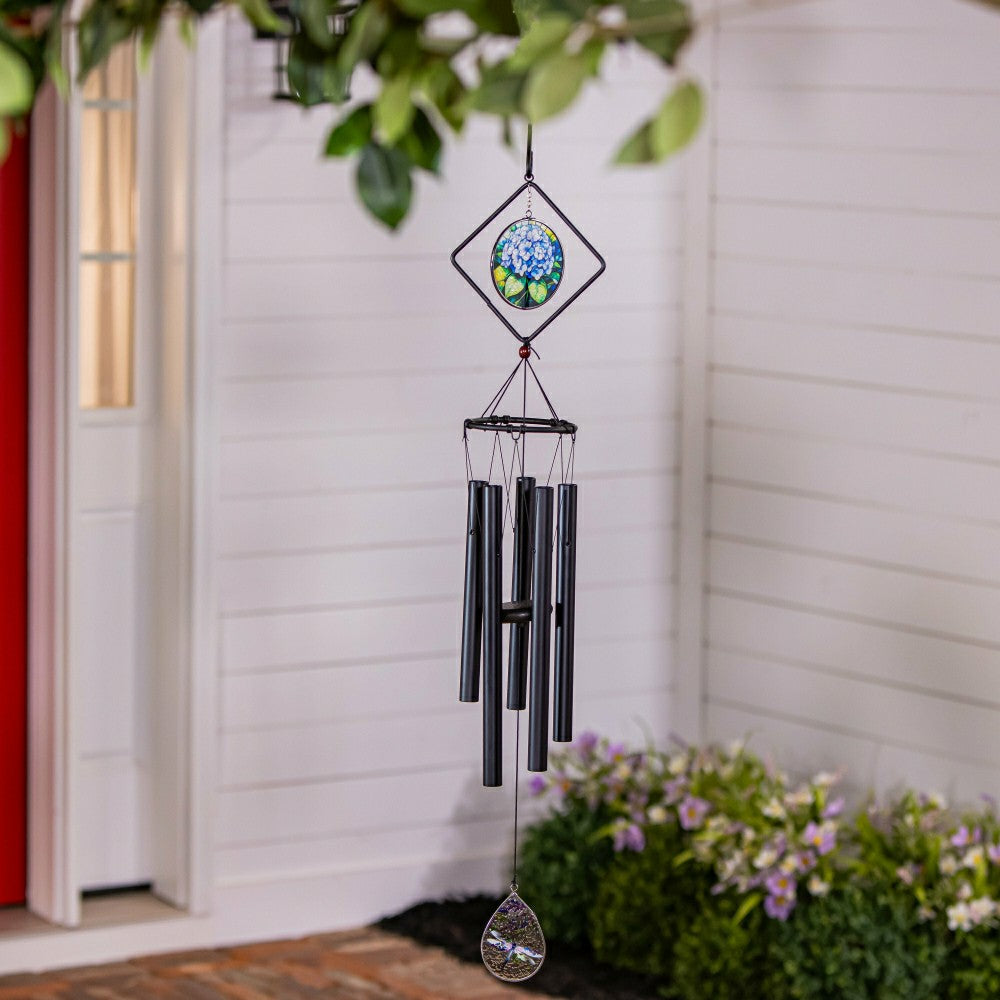 Avria Stained Glass Hand-Tuned Wind Chime, Hydrangeas, 36" | Plow & Hearth