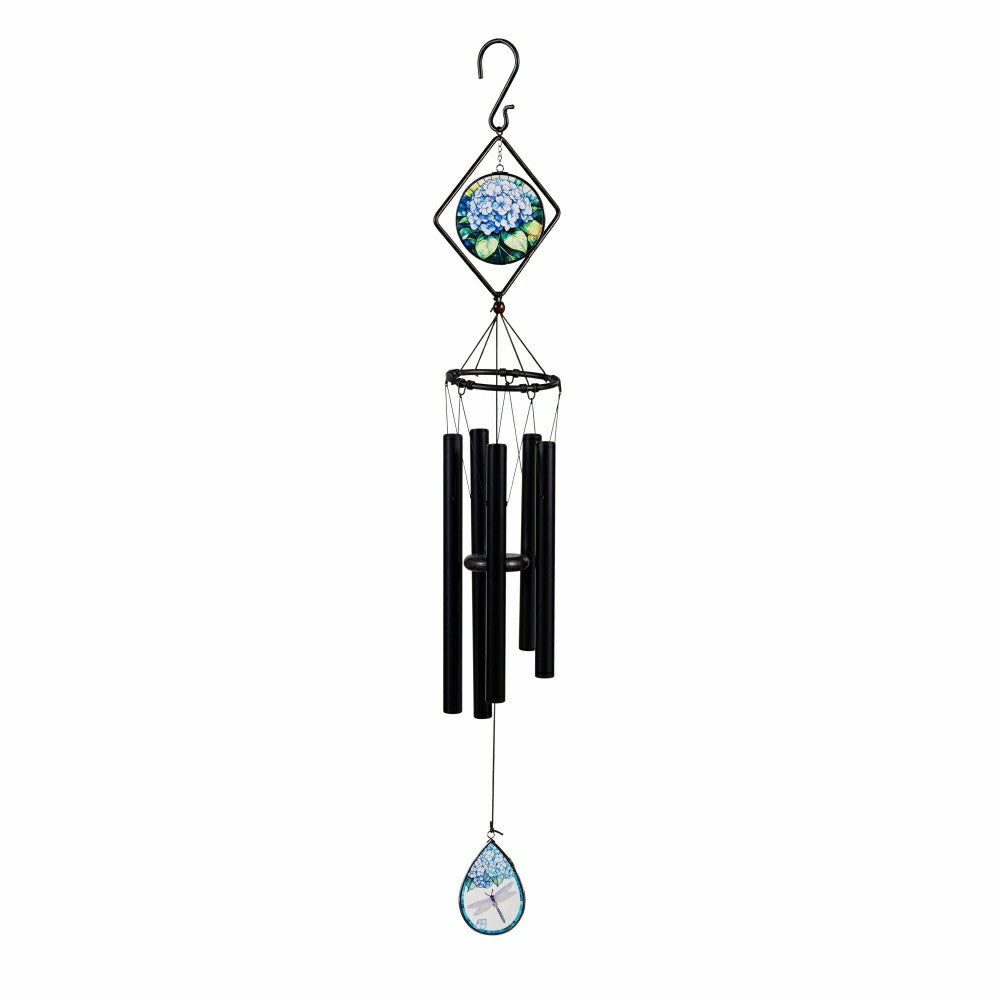 Avria Stained Glass Hand-Tuned Wind Chime, Hydrangeas, 36" | Plow & Hearth
