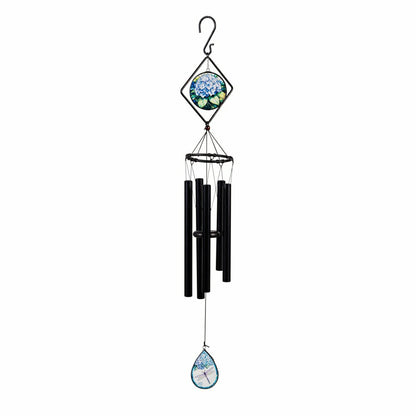 Avria Stained Glass Hand-Tuned Wind Chime, Hydrangeas, 36" | Plow & Hearth