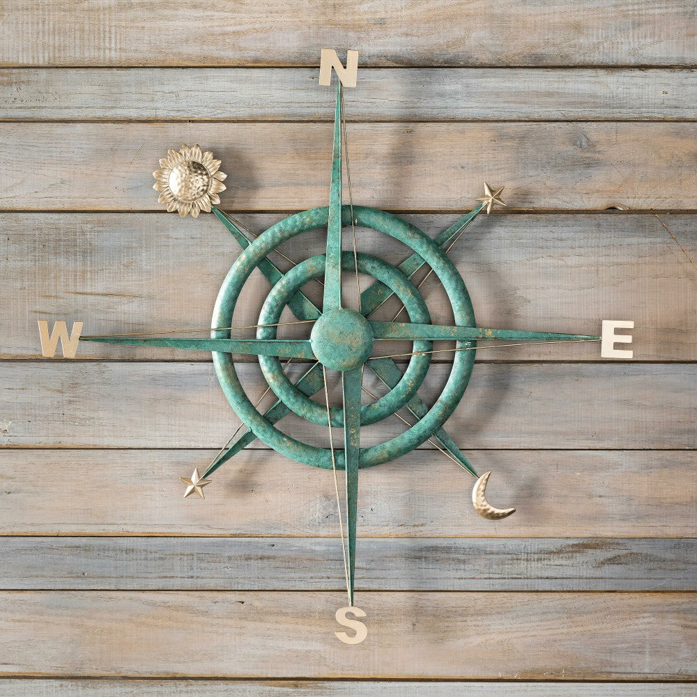 Verdigris Metal Compass Nautical Wall Art | Plow & Hearth