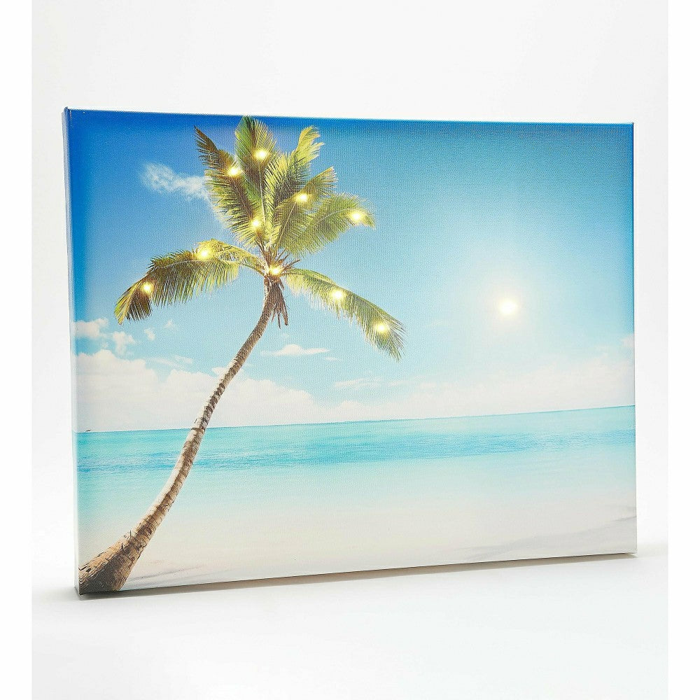 Seaside Palm Illuminated Outdoor Canvas | Plow & Hearth