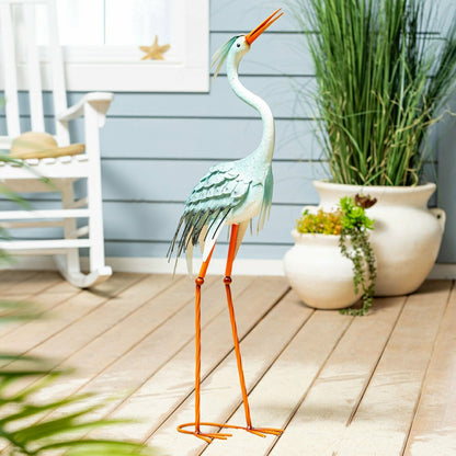 Blue Coastal Garden Statue, Metal Looking Heron Statue, 35"H | Plow & Hearth