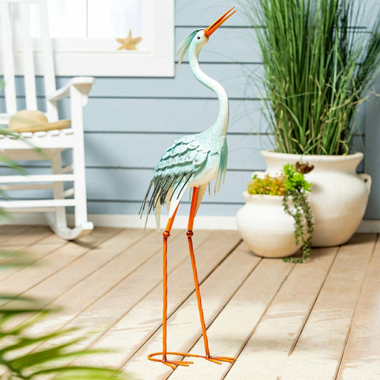 Blue Coastal Garden Statue, Metal Looking Heron Statue, 35"H | Plow & Hearth
