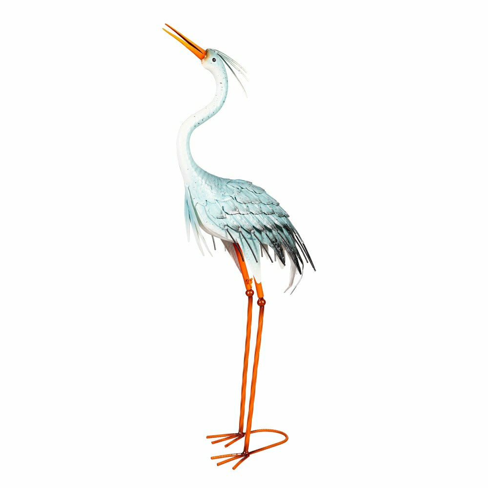 Blue Coastal Garden Statue, Metal Looking Heron Statue, 35"H | Plow & Hearth