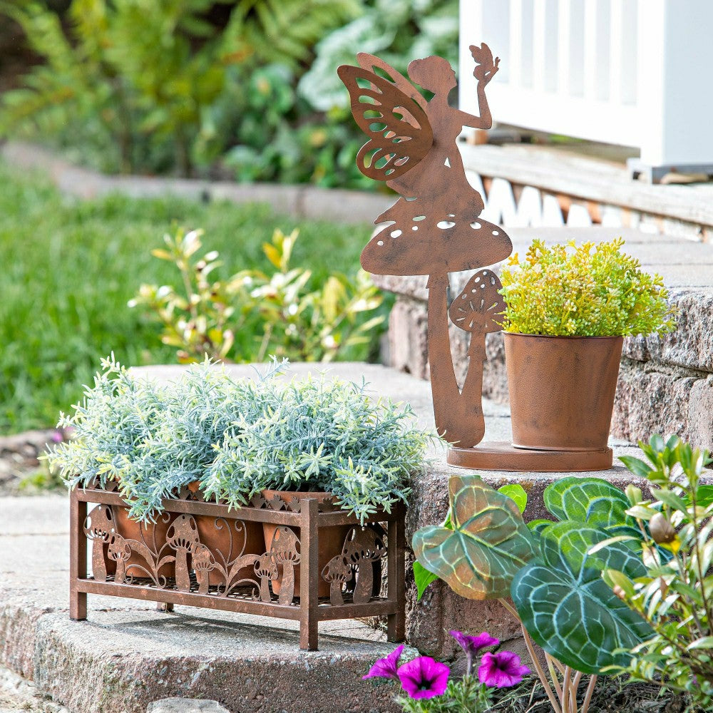 Garden of Wonder Planter, Laser-Cut Metal, Mushroom Decals | Plow & Hearth