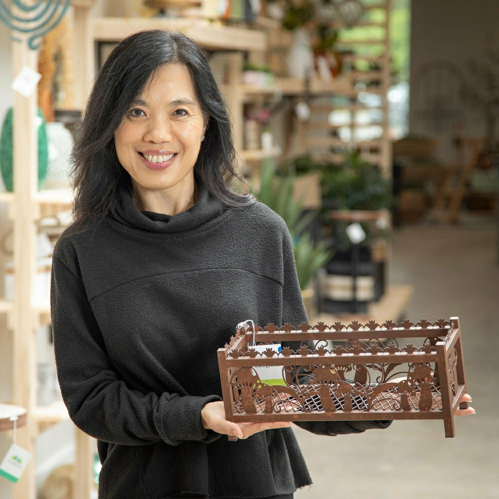 Garden of Wonder Planter, Laser-Cut Metal, Mushroom Decals | Plow & Hearth
