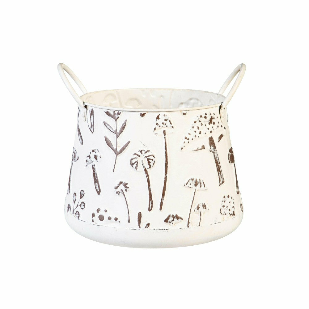 Garden of Wonder Planter, Metal Planters with Handles, Embossed Mushro | Plow & Hearth