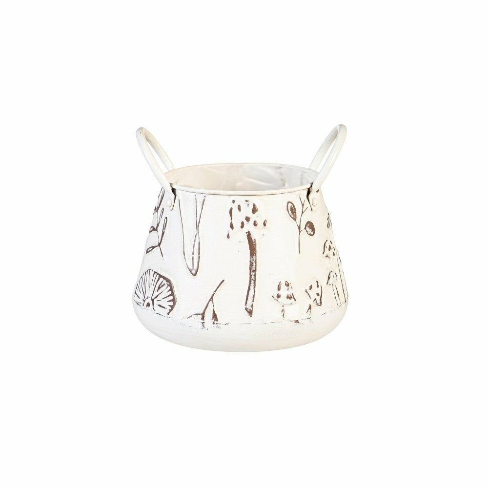 Garden of Wonder Planter, Metal Planters with Handles, Embossed Mushro | Plow & Hearth