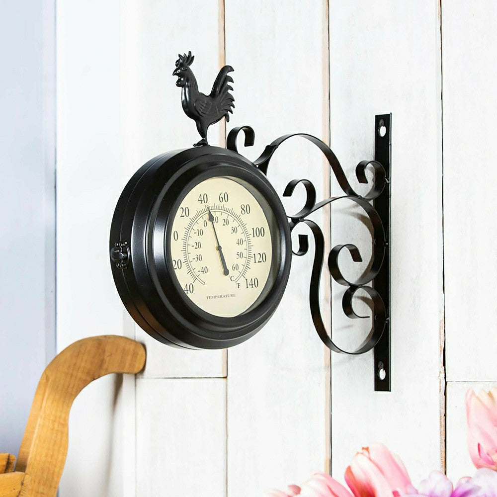 Outdoor Rooster Clock and Thermometer | Plow & Hearth